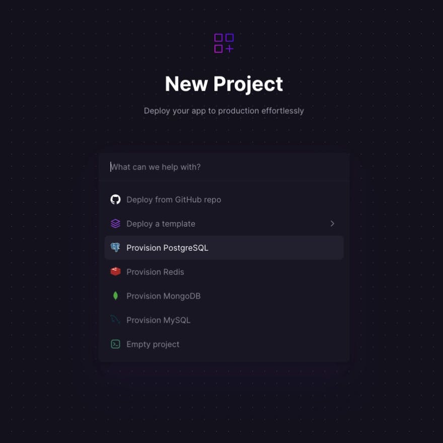 Screenshot of options when starting a new project.